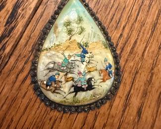 mother of pearl hand painted pendant 