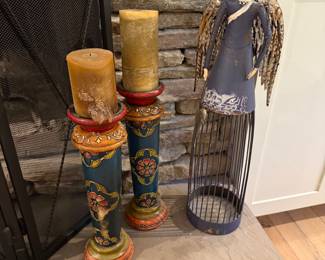 Angel Sculpture and tall candle holders