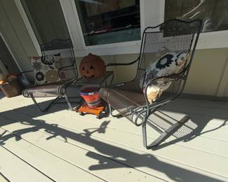 Pair of wrought Iron Chairs with table