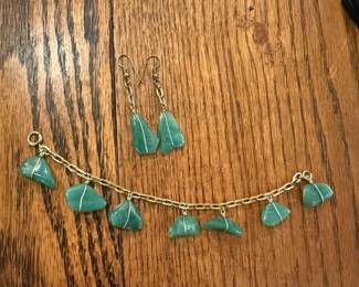 Gold Filled jade bracelet and earrings