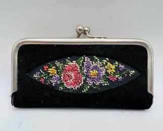 Vintage Embroidered Leather Pocket Manicure Kit
