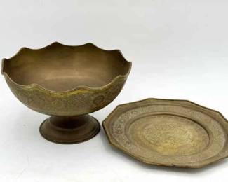 Brass Plate & Pedestal Bowl
