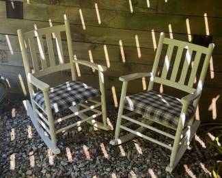 (2) White Rustic Rocking Chairs
