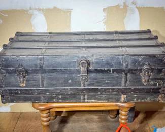 Antique Henry Likly & Co Rochester Flat-Top Trunk with Hardware
