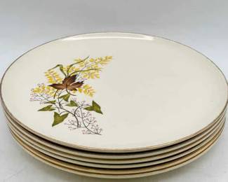 (6) vintage Taylor, Smith & Taylor "Leaf O' Gold" Dinner Plates
