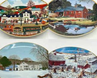 (4) Collectible Plates
Return From The Hunt" from The American Farm Collection by Lowell Davis, produced by the Danbury Mint
Sweet Apple Junction" by Wooster Scott, part of The American Folk Art Collection, produced by Franklin Mint in 1992
Franklin Mint Heirloom Limited Edition Collector's Plate titled "Bringing In The Hay"
What a Ride" by Charlotte Sternberg, part of "An Old Time Country Winter" collection for the Danbury Mint
