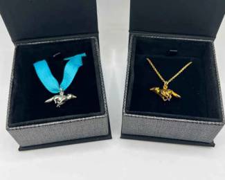 (2) Michael Tatom Running Coyote Pendants & 1/20th 14K Gold Fill Necklace
