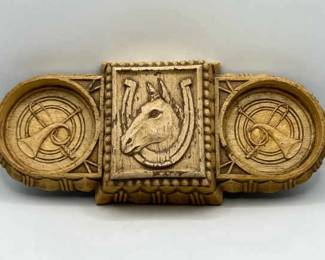 Wood Pipe Rest with Horse Motif

