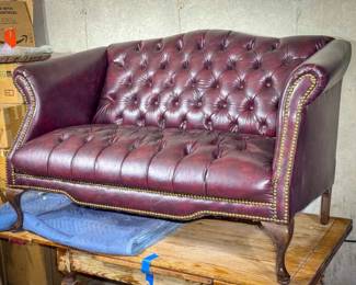 Tufted Burgundy Leather Loveseat
