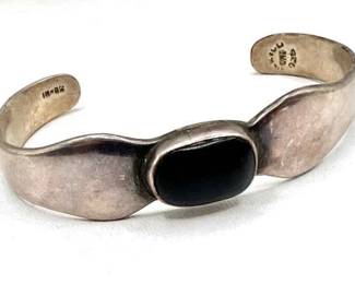 Sterling Silver Bracelet Cuff with Black Stone
