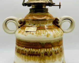 Hurricane Lamp Wheel Thrown Pottery Base, Signed
