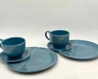 (2) Signed Ceramic Tidbit Trays With Cups
