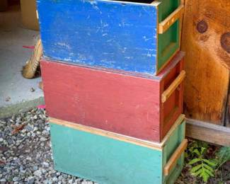 (3) Painted Wooden Storage Boxes
