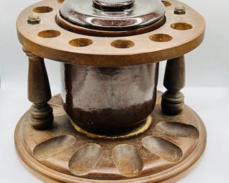 Copern Wood Pipe Stand with Humidor & Pipe Bowls
