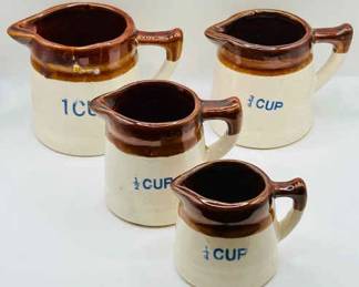 Set of (4) Stoneware Measuring Cups with Spouts
