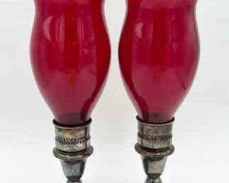 (2) Gorham Silver Plate Candlesticks With Red Sconces
