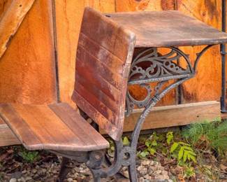 Antique School Desk with Cast Iron Base
