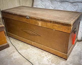 Vintage Wooden Storage Trunk with Metal Trim
