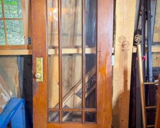 Vintage Wooden Door with Glass Panels
