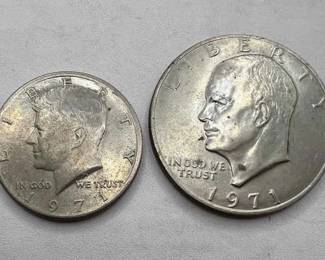 (2) 1971 Coins ft. Eisenhower Dollar Coin & Kennedy Half

