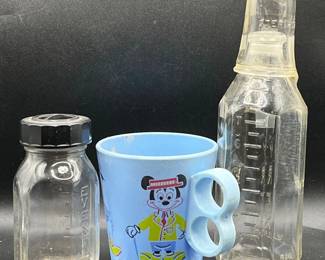 (3) Vintage Baby Bottles & Cups featuring PYREX & Disney’s Mickey Mouse
