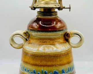 Hurricane Lamp Wheel Thrown Pottery Base, Signed
