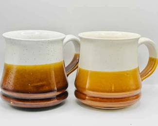 Pair of Handmade Wheel-Thrown Ceramic Mugs
