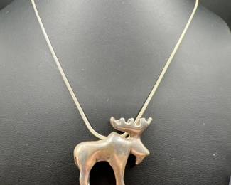 925 Sterling Silver Moose Pendant Necklace

