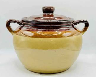Two-Handled Pottery Crock with Lid
