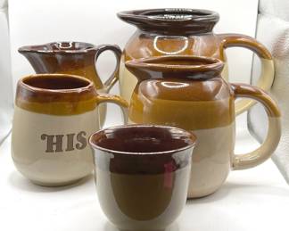 (5) Pottery Pitcher, Creamers, Mug & Teacup

