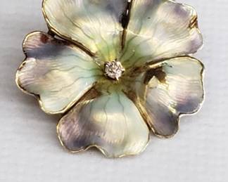 10k gold enameled flower brooch
