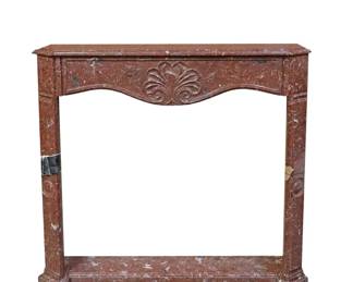 Vintage French Shell Carved Red Marble Fireplace Surround