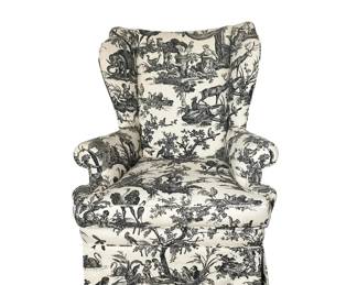 Custom Toile Swivel Armchair