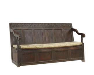 English Oak Hall Storage Settle Bench, 18th C.