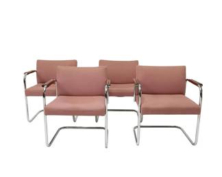 Vintage Mid-Century Cantilever Chromed Steel Armchairs in the Style of Bauhaus Mies Van Der Rohe, Set of Four