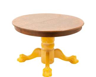 Antique Stickley Style Yellow Painted Quarter-Sawn Oak Round Dining Table With Claw Feet