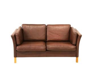 Mid-Century Modern Leather Settee Sofa Attributed to Mogens Hansen
