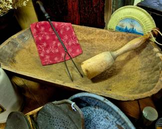 Primitive dough bowl and dough board