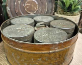 Vintage tin spice tins w/ cannister