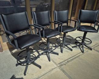 Black cast iron bar stools (2 As Is-tears in fabric)