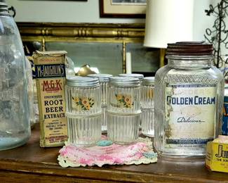Bottles and jars. "Cardier's Golden Cream Coffee Roasted and Packed by Carder Wholesale Grocery Co. St. Joseph, MO" jar