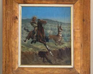 Catching The Deer American School Oil Painting