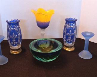 Blue, Green and Yellow Glass Vintage  Modern