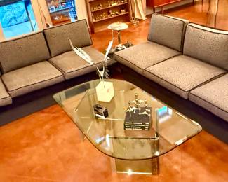 MCM sectional with connecting low granite end table
