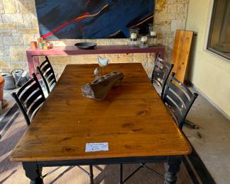 Indoor /outdoor farmhouse table - 6 metal chairs
