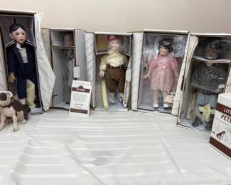 The Little Rascals, porcelain Dolls - Alfalfa, Darla, Stymie, Spanky, Buckwheat, Pete the Pup