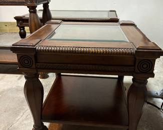 Set of Wood & Glass Top End Tables With Coffee Table