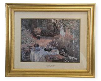 This is a wonderful opportunity to own a framed print of an iconic masterpiece by one of the most celebrated artists in history, Claude Monet. This stunning reproduction of "Le Déjeuner" (The Luncheon) captures the vibrant essence of Impressionism, depicting a peaceful garden scene filled with soft light, color, and a sense of intimate leisure. The original painting is a cornerstone of art history, and this high-quality print allows you to bring the beauty of Monet's work into your own home. Presented in a handsome gilt frame with a textured mat, this piece is ready to hang and will serve as a beautiful focal point in any room.
