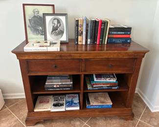 Console table with Civil War books and memorabilia