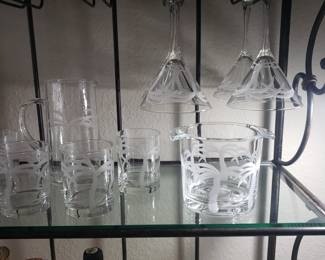 Tropical ice bucket, stemware, pitcher